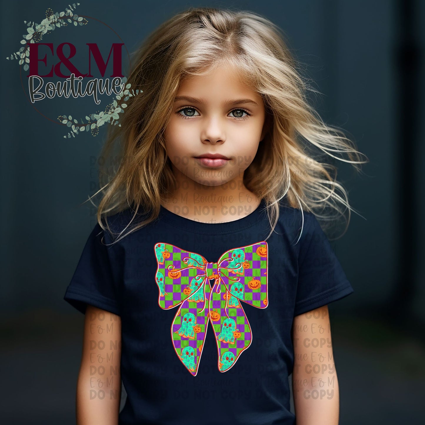 Neon Ghost & Pumpkin Bow Kids
