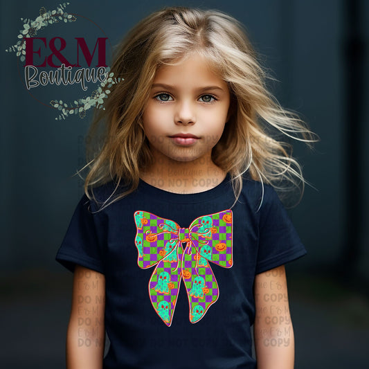 Neon Ghost & Pumpkin Bow Kids